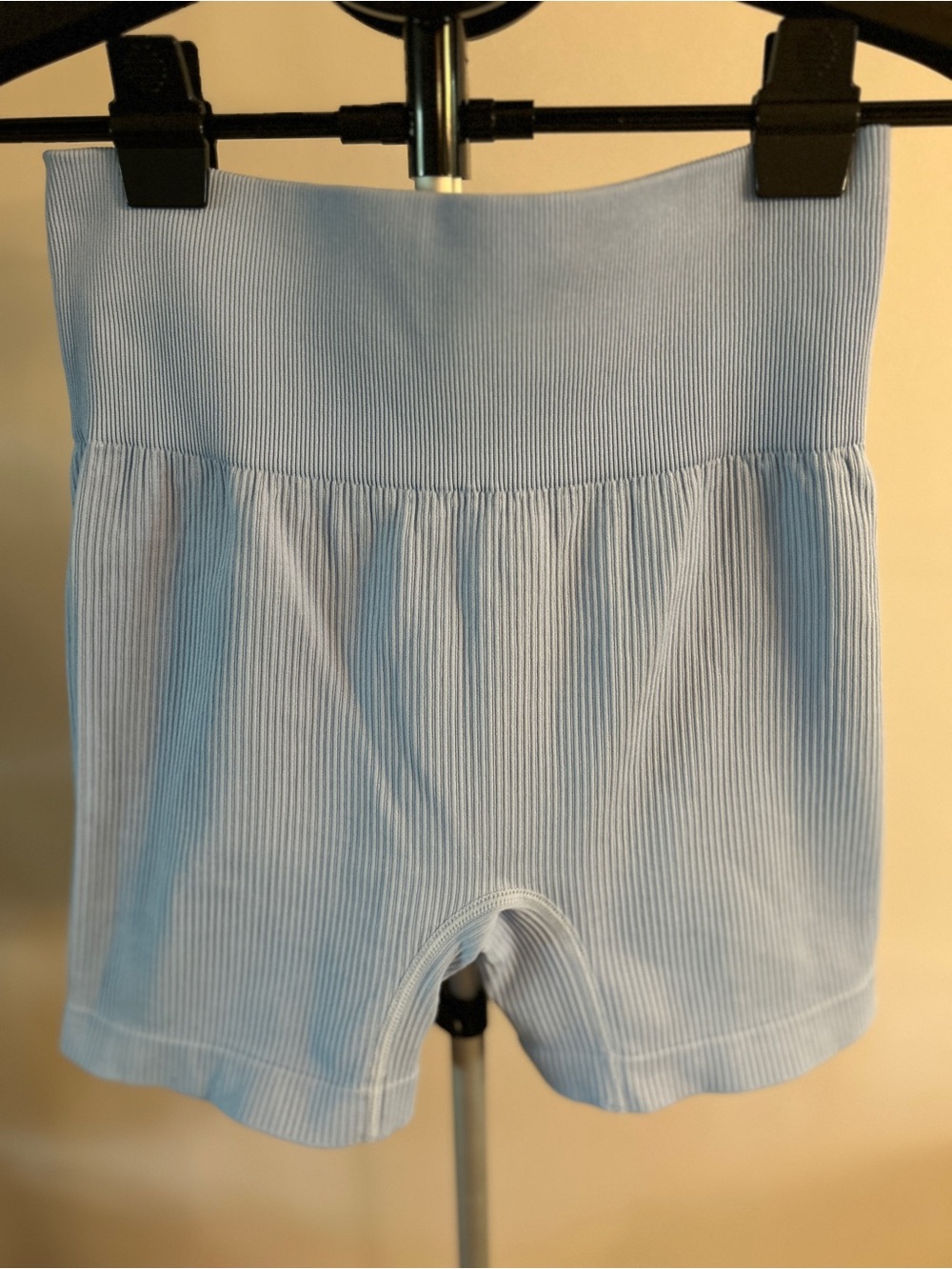 Ribbed High-Rise Light Blue Bike Shorts